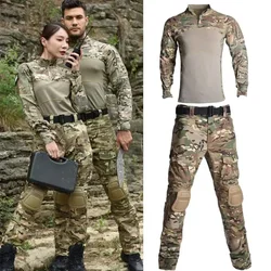 G4 Traje táctico hombre camiseta transpirable pantalón rodilleras
