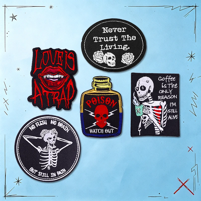 Parche termoadhesivo bordado punk Game Over: llamas, corazón y calavera - imagen 5