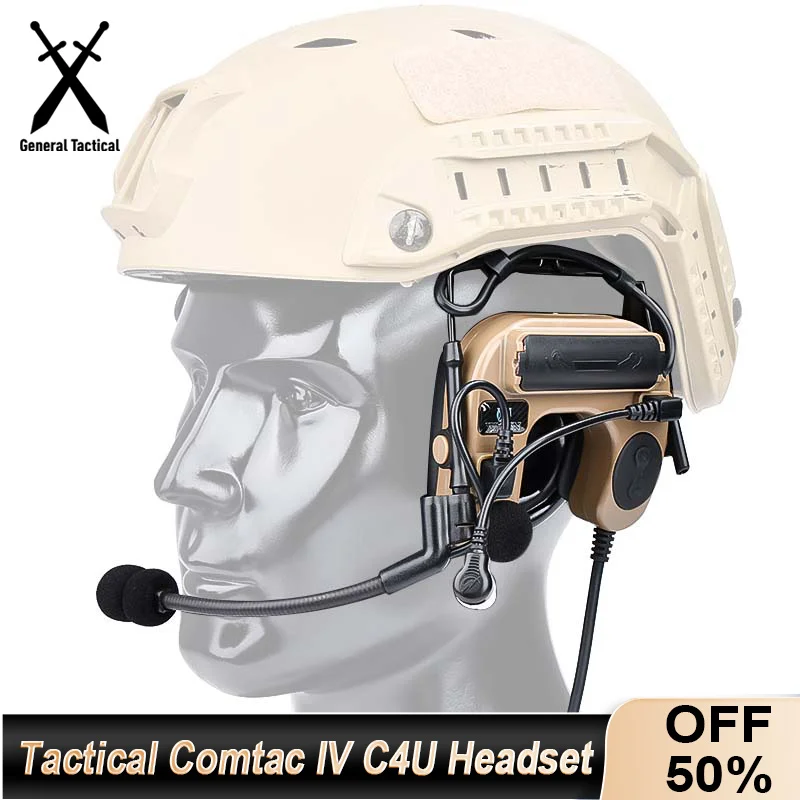 Auriculares tácticos WADSN con protección auditiva y cable C4U