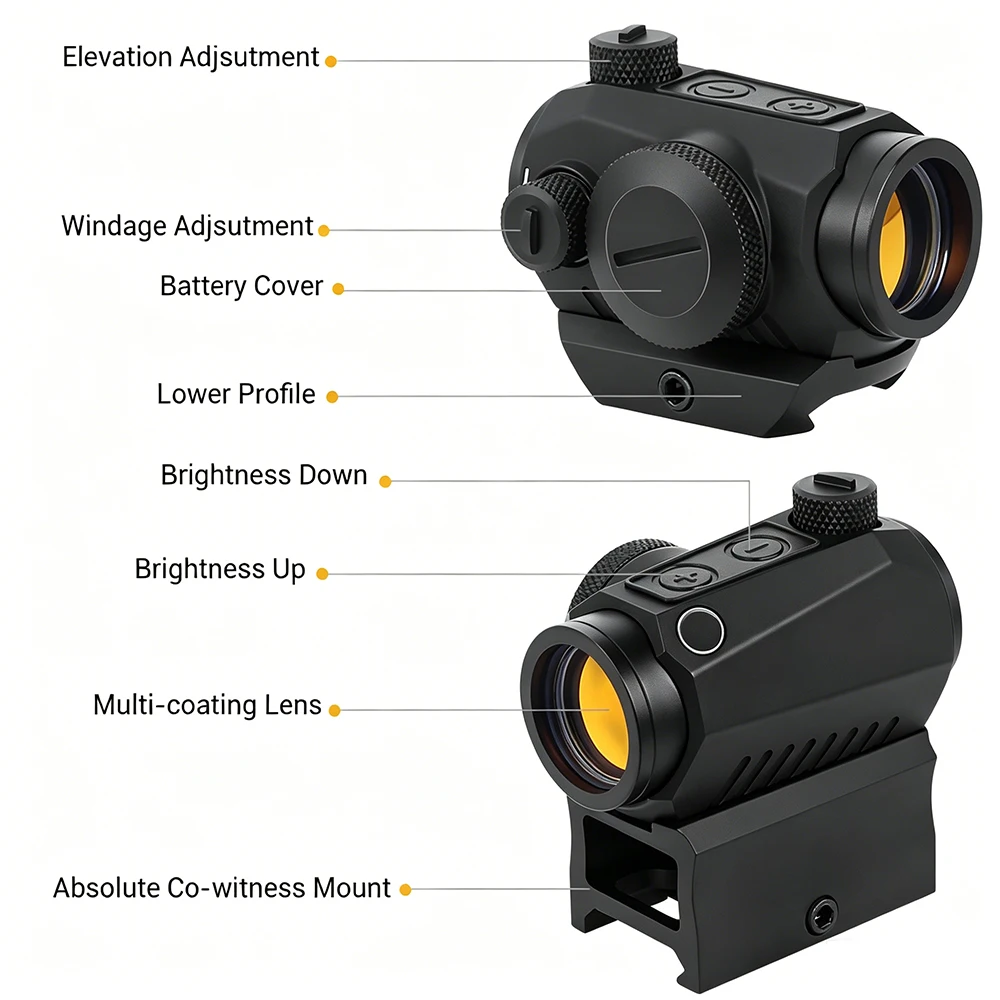 Mira red dot táctica con co-witness y soporte de perfil bajo para rifle