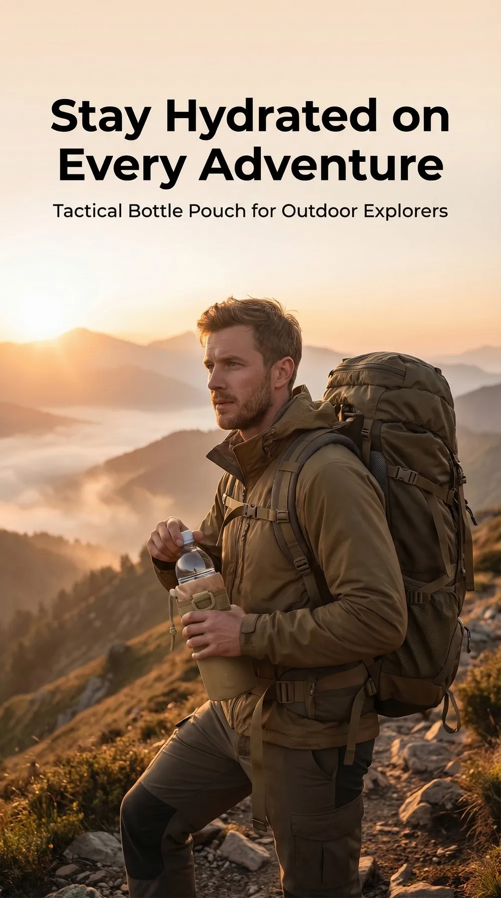 Bolsa táctica MOLLE para botella de agua con cordón