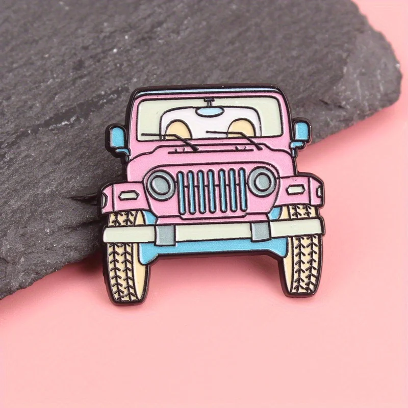 Pin esmaltado Jeep rosa ojos antropomórficos para mochila - imagen 2