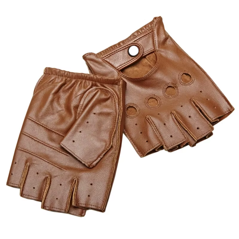 Guantes tácticos de cuero medio dedo transpirables antideslizantes - imagen 4