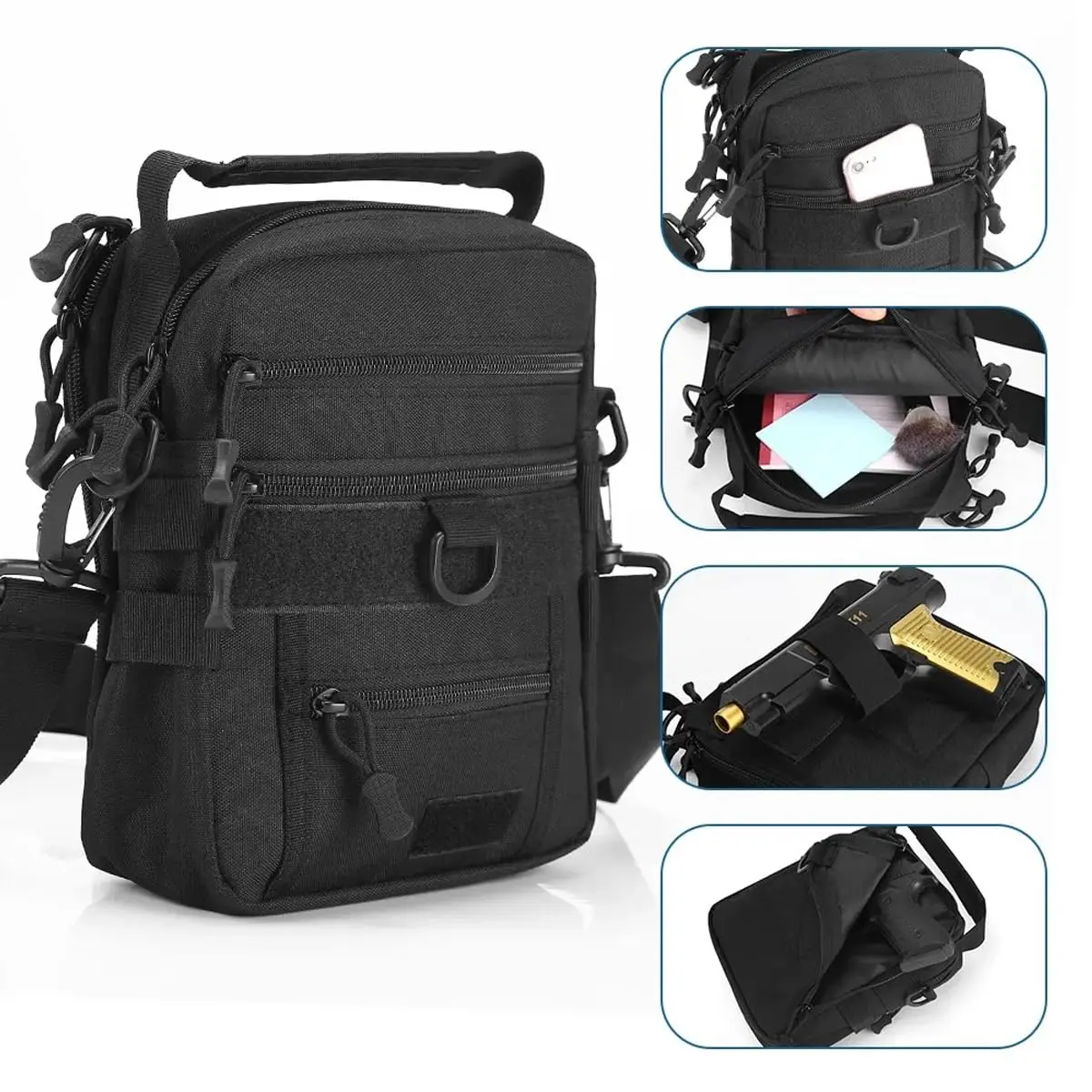 Bolso táctico bandolera compacto para pistola y caza