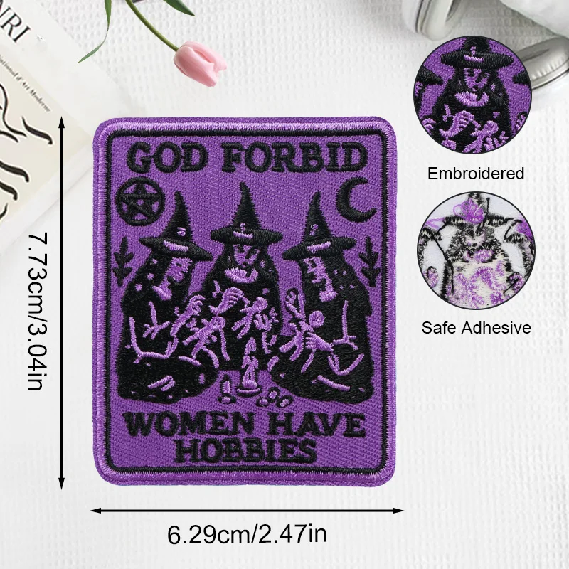 Parche termoadhesivo bordado frase mujeres con hobbies para ropa - imagen 2