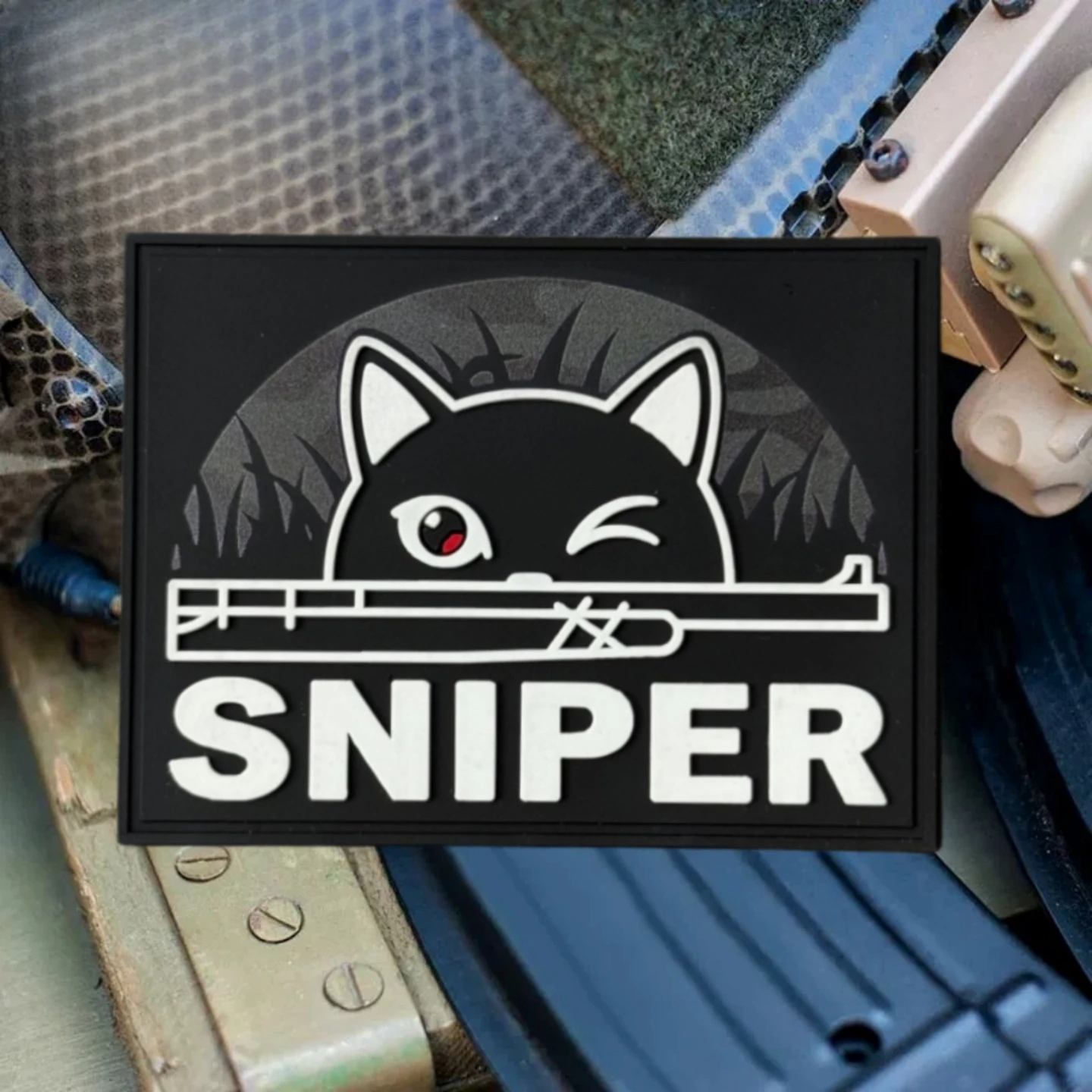 Parche táctico PVC con velcro Sniper gato para mochila militar - imagen 4