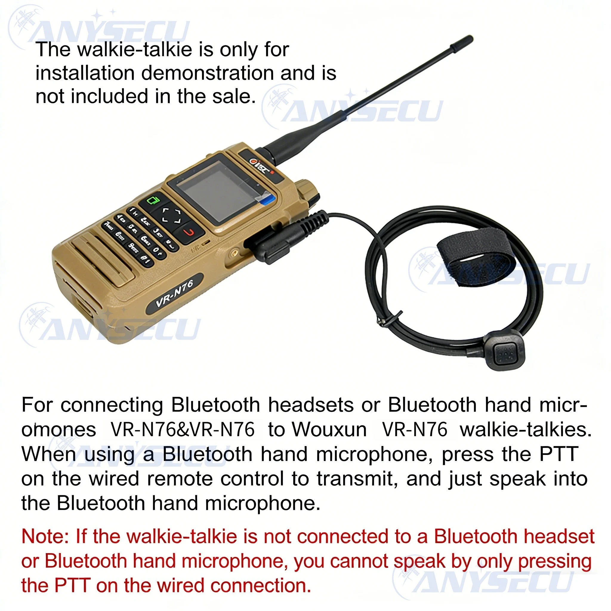 PTT VR-N76 externo de dedo para walkie talkie BT y manos libres