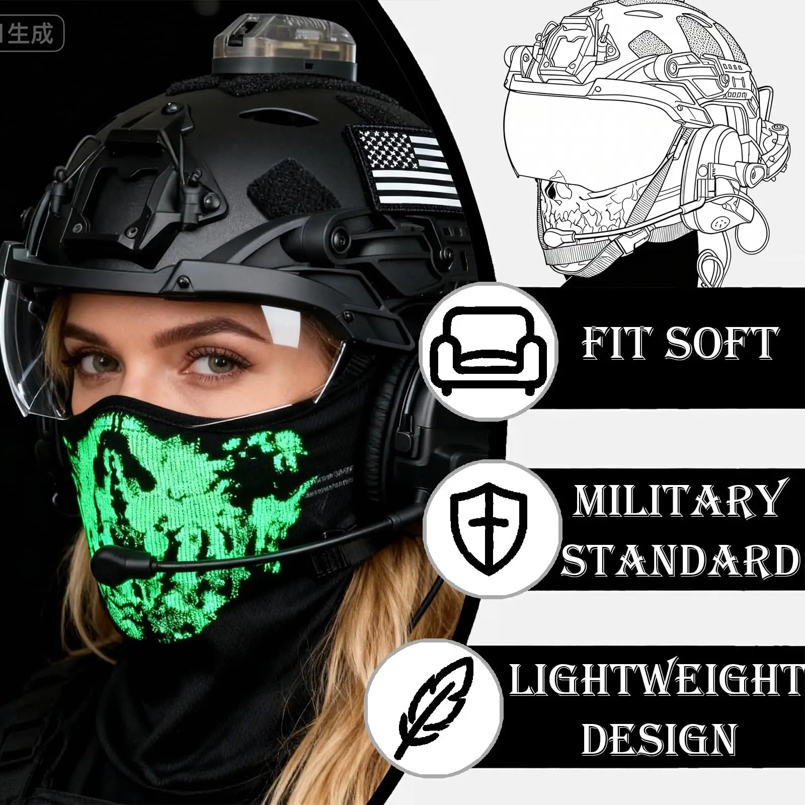 Casco bump táctico con gafas abatibles, parches y luz señal - imagen 3