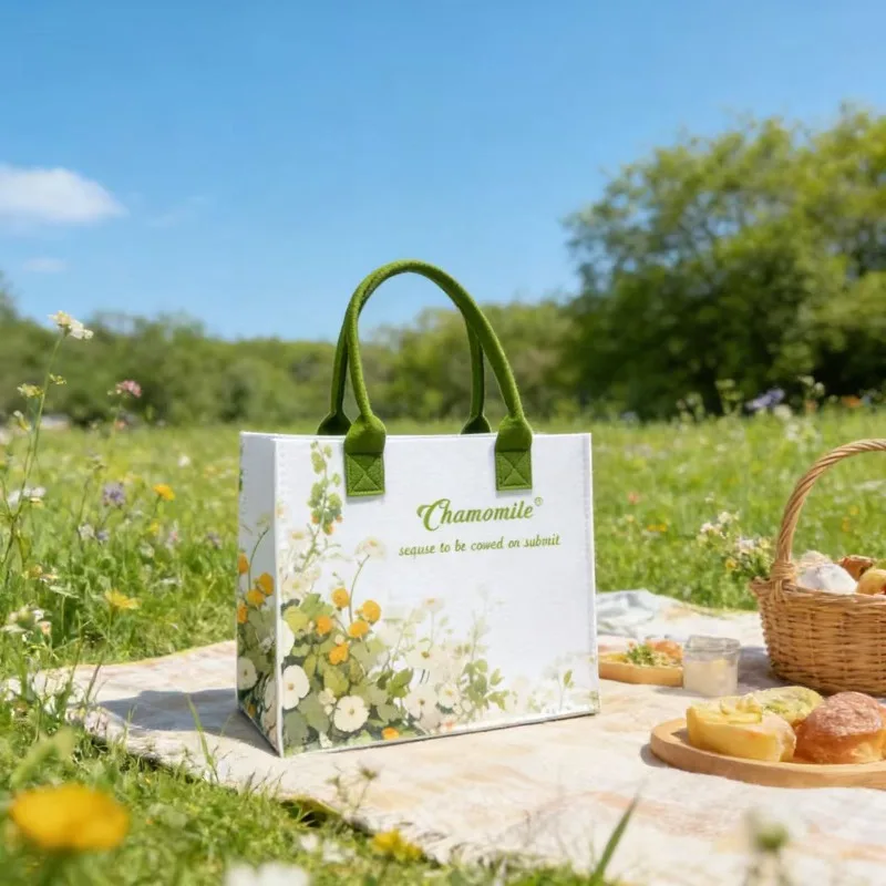 Bolsa de fieltro floral ecológica, mano elegante, gran capacidad