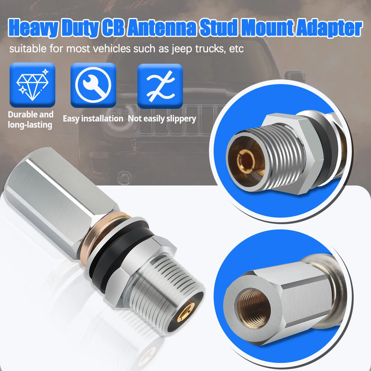 Adaptador antena CB SO-239 – Soporte montaje roscado 3/8x24 reforzado