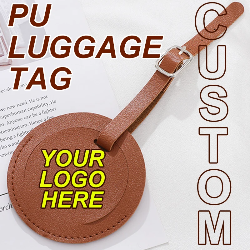 Etiqueta de equipaje redonda personalizable de cuero PU - imagen 2