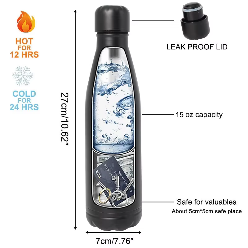 Botella de acero con compartimento oculto