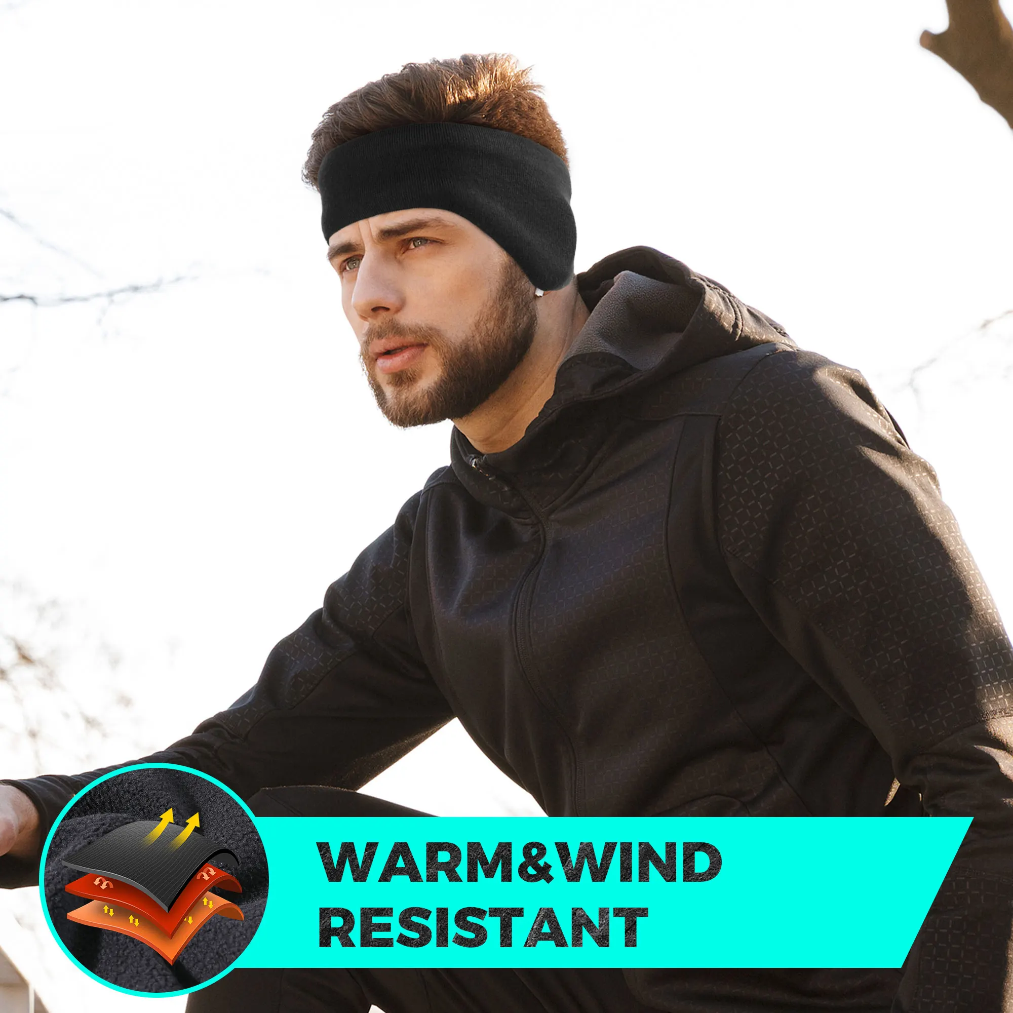 Diadema térmica antiviento doble capa – Tubular running outdoor Deportes - imagen 3