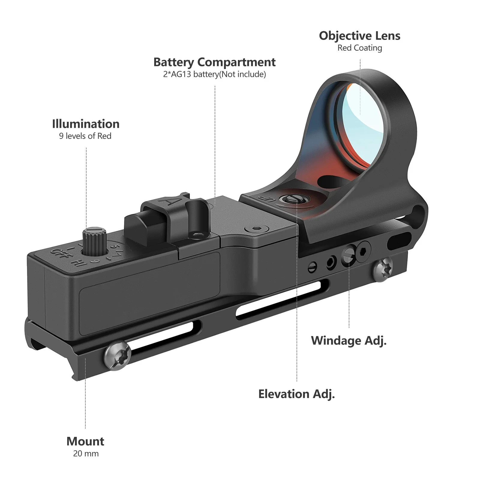 Mira punto rojo óptica reflex compacta para carril Picatinny - imagen 3