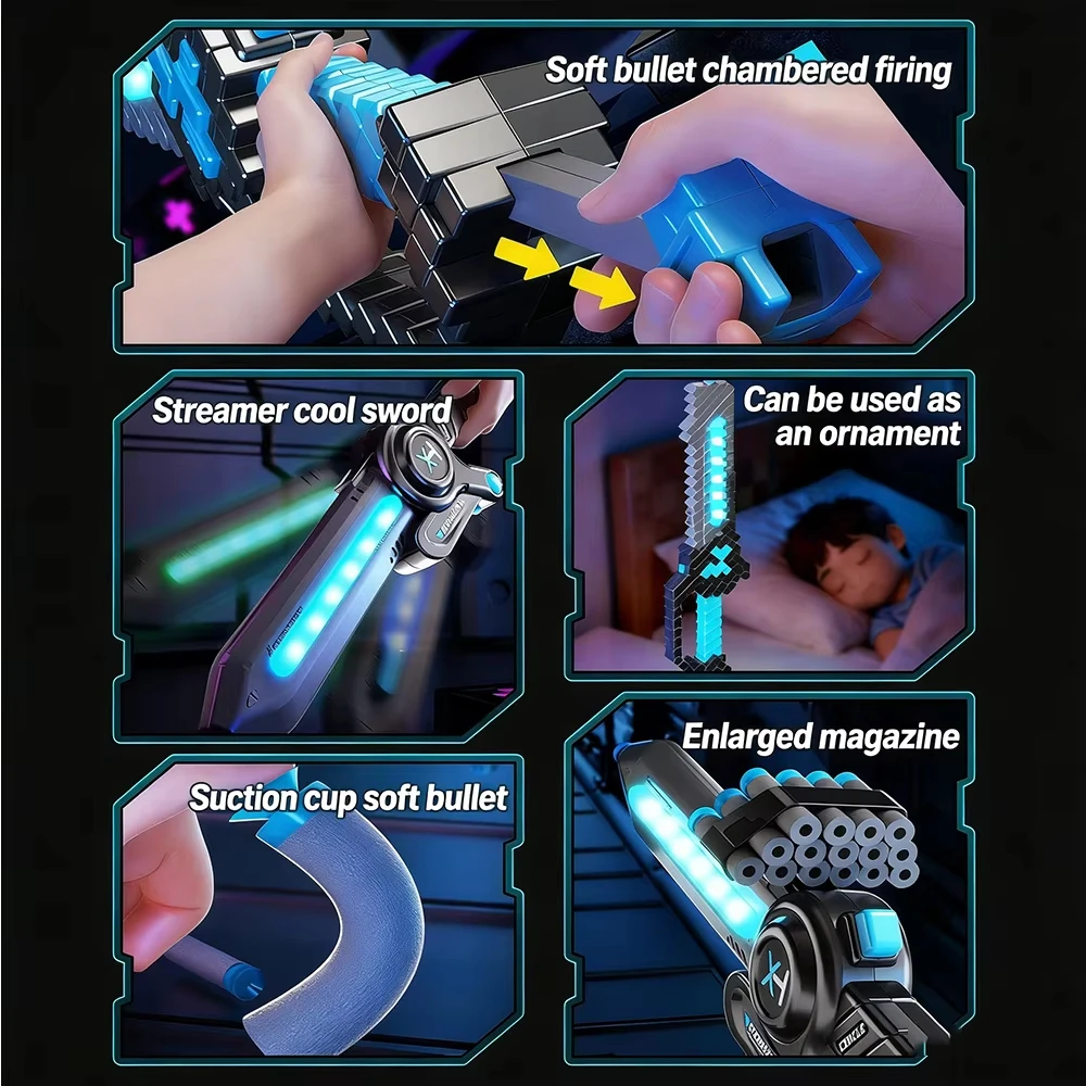 Pistola táctica de dardos espuma con espada luminosa para niños - imagen 4
