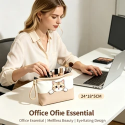 Bolsa impermeable gran capacidad para cosméticos con estampado de gato