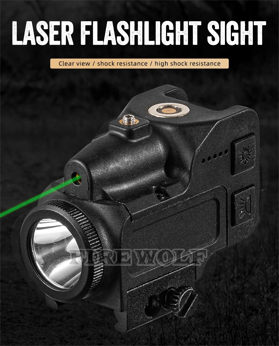 Luz láser verde para pistola en riel Picatinny