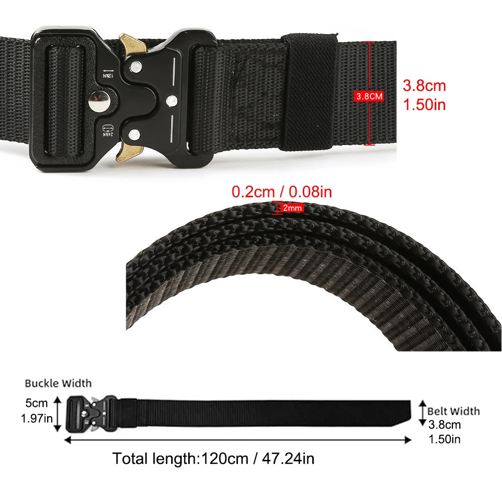 Cinturón táctico Quick Release de nailon negro para senderismo y caza - imagen 3