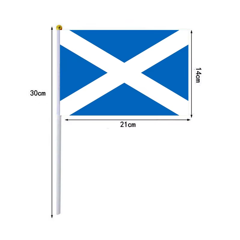 Bandera de Escocia azul y blanca con vara de plástico para agitar