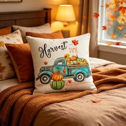 Funda de almohada de lino estampado calabaza y duendes