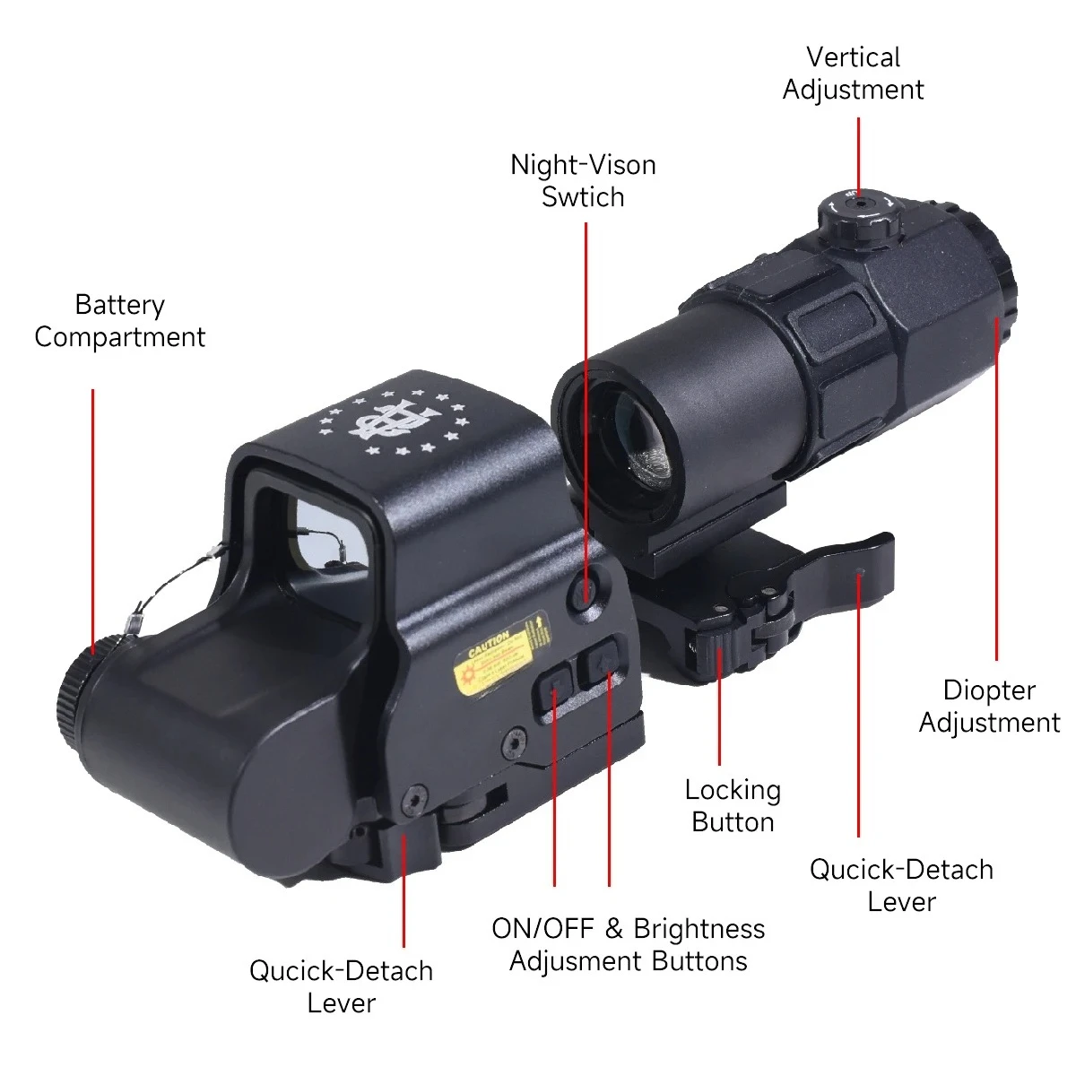 Mira holográfica para rifle con lupa táctica Picatinny QD - imagen 2