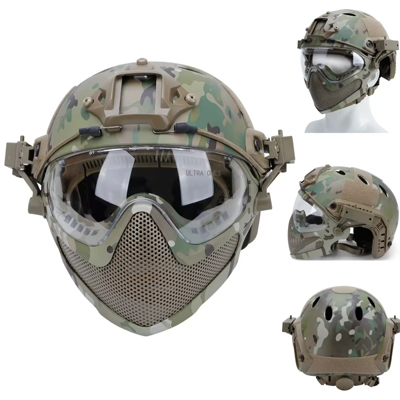 Casco Airsoft táctico con máscara y gafas protección facial completa