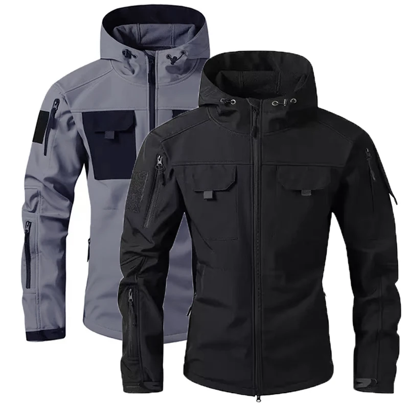 Chaqueta forro polar con capucha táctica militar resistente al viento - imagen 3