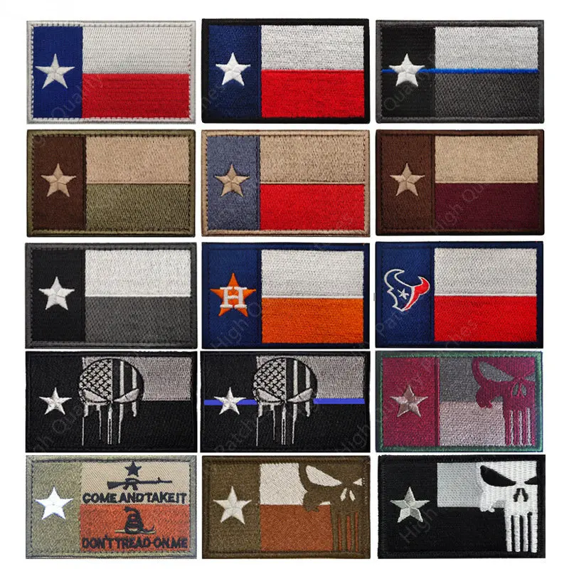 Parche bordado de bandera de Texas en tela
