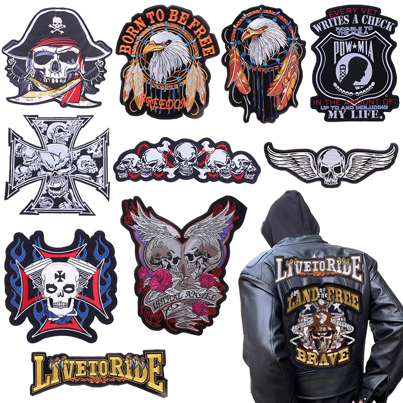 Parche bordado calavera punk para chaleco cuero y chaqueta vaquera - imagen 2