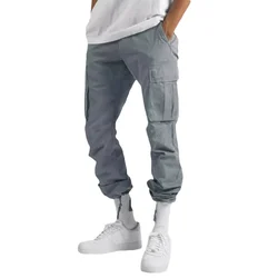 Pantalones cargo rectos hombre multibolsillos cordón urbanos finos