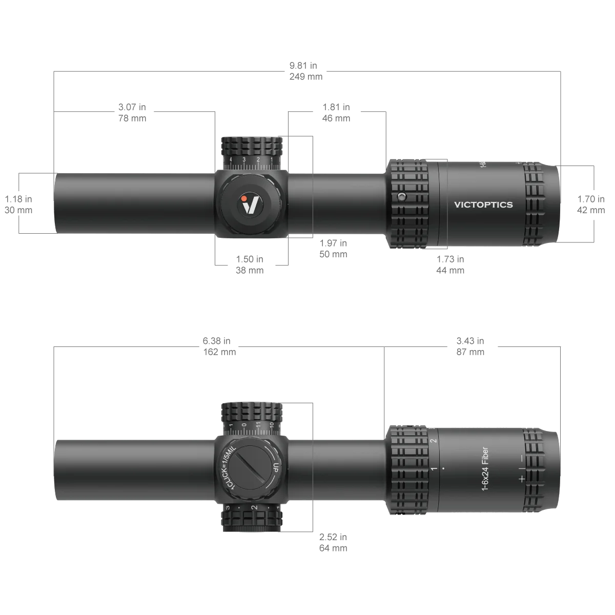 VictOptics S6 LPVO 1-6x24 – Mira táctica con retícula de fibra - imagen 2