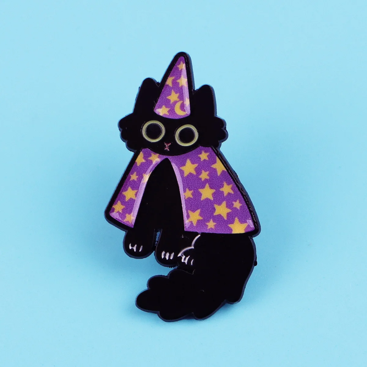 Pin esmaltado gato negro para solapa y mochila, broche de metal
