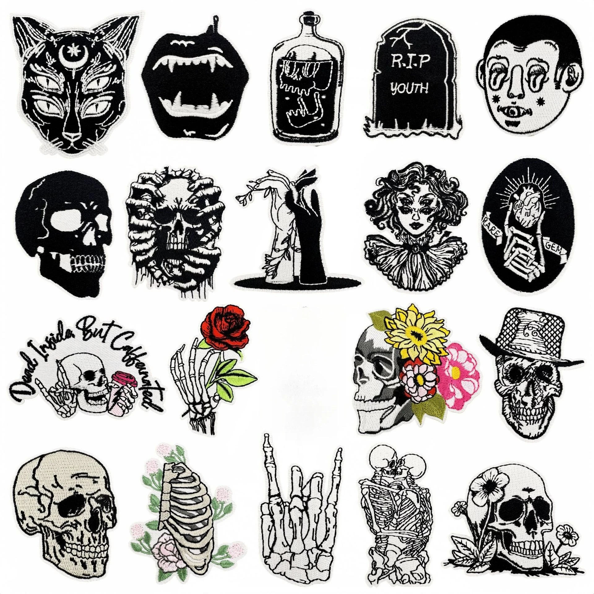 Parche bordado táctico negro calavera punk con ojos malvados