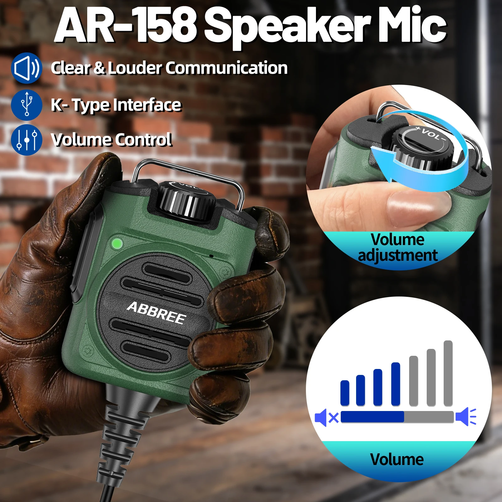 ABBREE AR-158 micrófono altavoz recargable PTT con control volumen - imagen 5