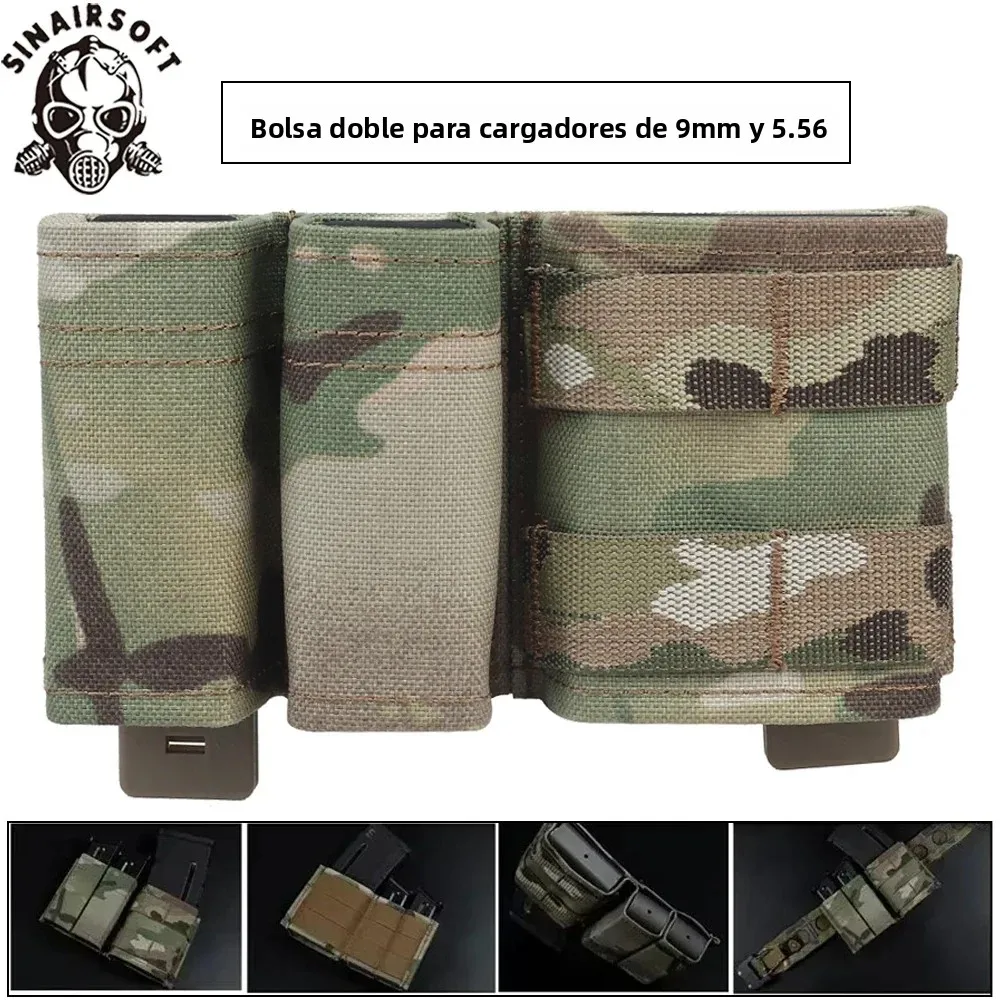 Portacargadores táctico doble FAST de nailon para 9 mm y 5,56 mm