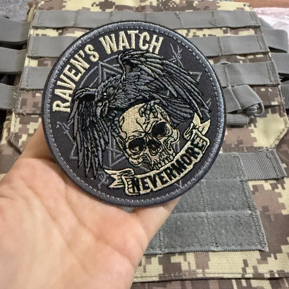 Parche táctico bordado calavera gótica cuervo Nevermore gancho y bucle - imagen 3