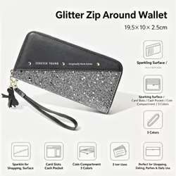 Cartera larga con cremallera para mujer – contraste y borlas