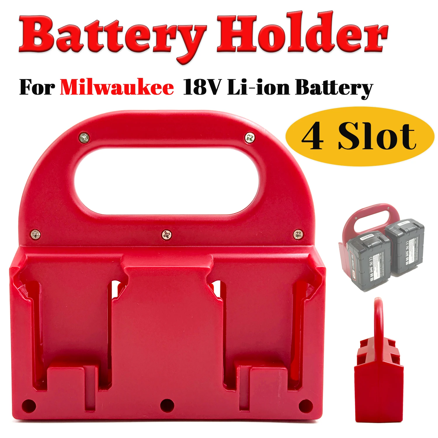 Soporte de batería portátil Milwaukee con asa y ranuras para taller