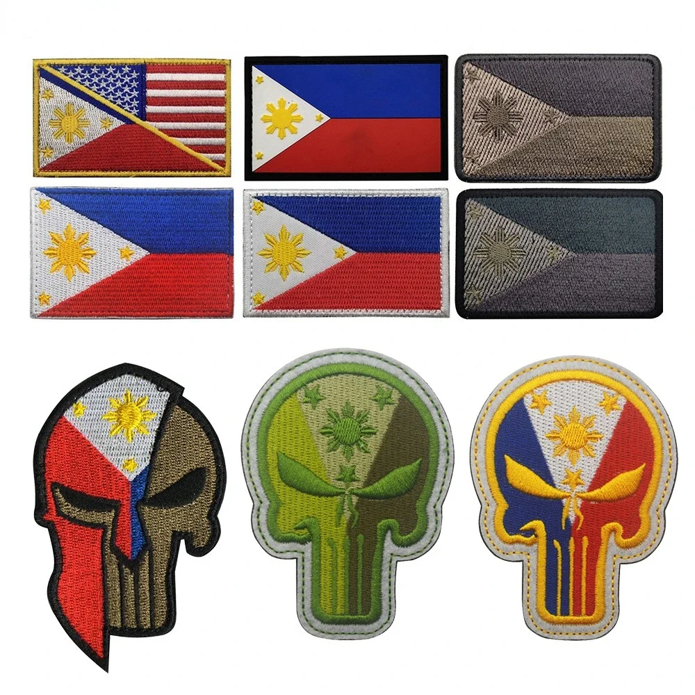 Parche bordado bandera Filipinas con gancho y anillo para ropa - imagen 4