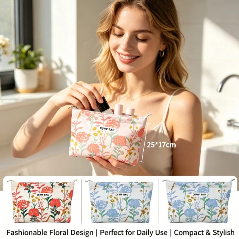 Bolsa de cosméticos floral gran capacidad portátil lujo mujer