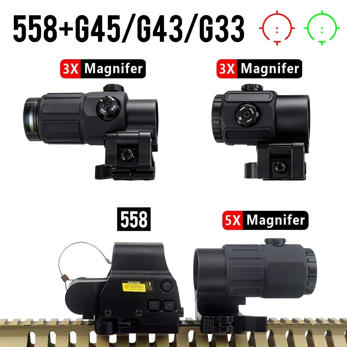 Mira holográfica táctica G45 5X con punto rojo y montaje QD - imagen 5
