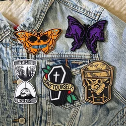 Parche termoadhesivo calavera y mariposa punk rock para ropa táctica