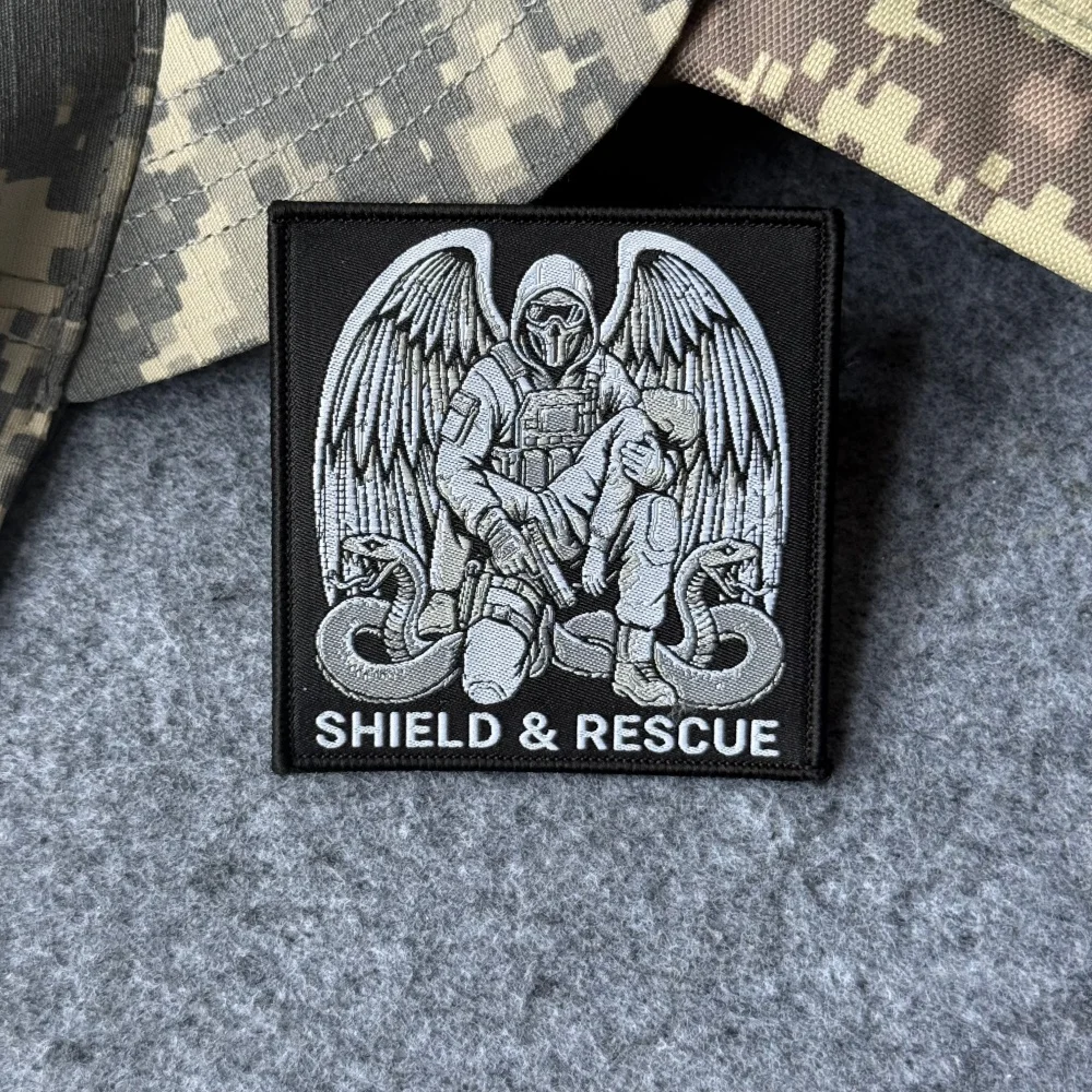 SHIELD & RESCUE Parche táctico militar de velcro tejido, gancho-bucle
