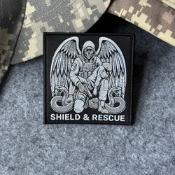 SHIELD & RESCUE Parche táctico militar de velcro tejido, gancho-bucle