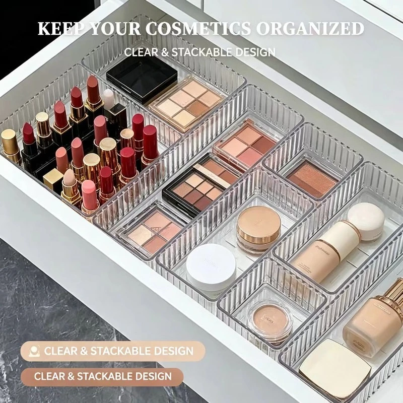 Caja organizadora transparente con divisores para cosméticos y brochas - imagen 3