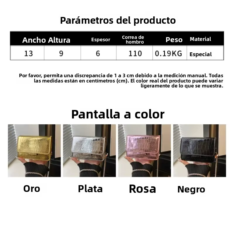 Bolso bandolera cuadrado pequeño con cadena rombo elegante - imagen 3