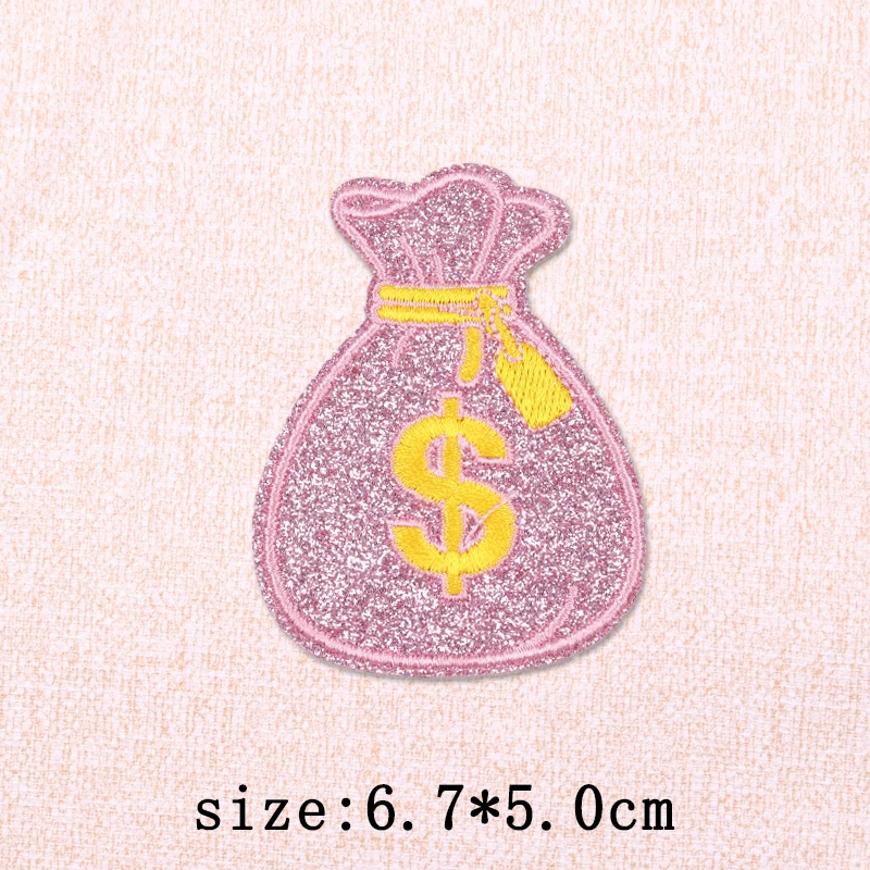Parche termoadhesivo dólar brillo rosa con barra de oro y bolsa - imagen 5
