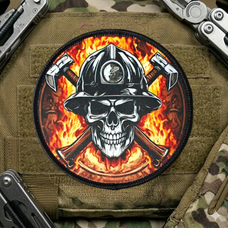 Parche táctico calavera bombero – Gancho y bucle para mochila y ropa - imagen 3