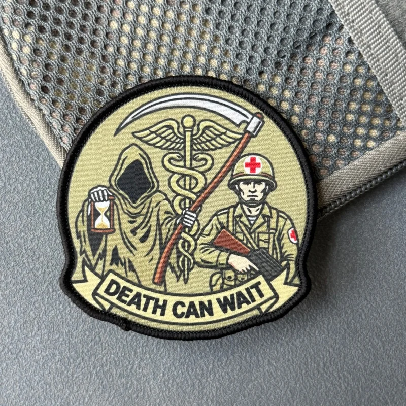 Parche táctico Death Can Wait, moral impresa con velcro - imagen 3