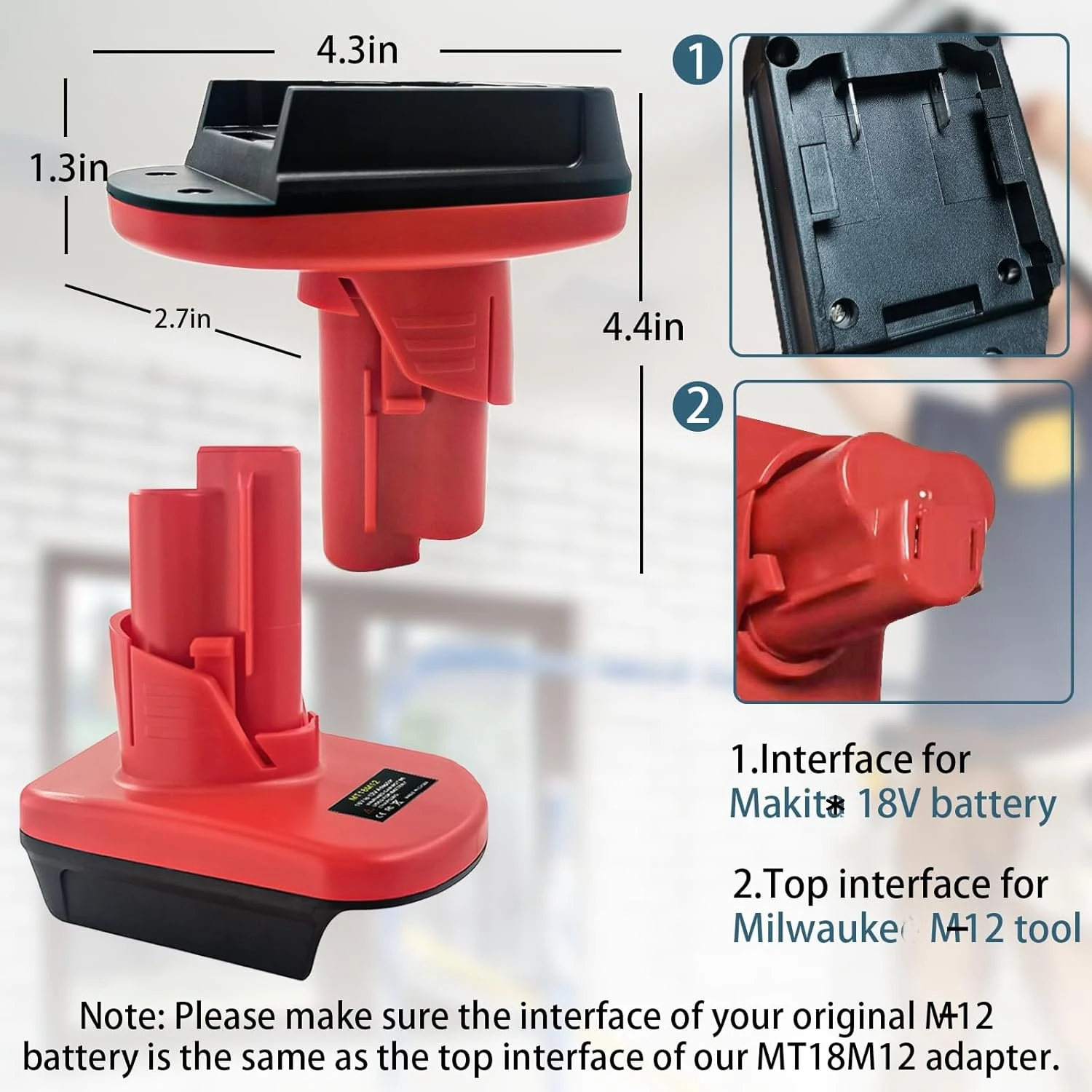 Makita 18V a Milwaukee M12 12V adaptador batería Li-ion - imagen 2